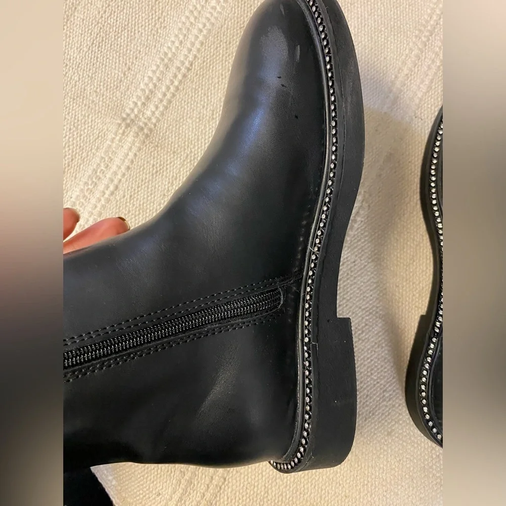 Zara Chic Black Leather Boots with Silver Studs Sz 33